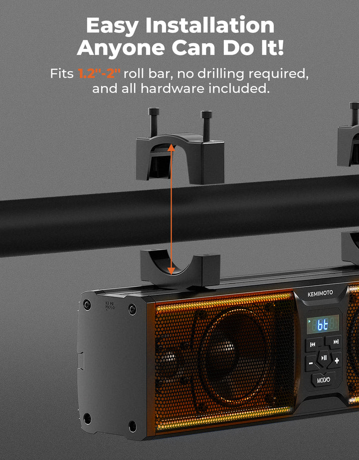 4 Speaker 16 Inch RGB Universal Sound Bar for 1.75''-2.25'' Roll Bar