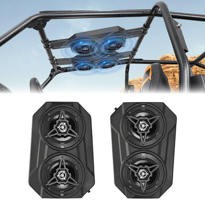 UTV Sound System 6.5 Inch Speakers Overhead Stereo Bluetooth Fits 1.625-1.9in Roll Cages