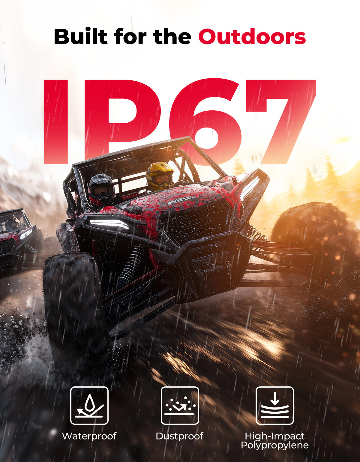 UTV Sound System 6.5 Inch Speakers Overhead Stereo Bluetooth Fits 1.625-1.9in Roll Cages