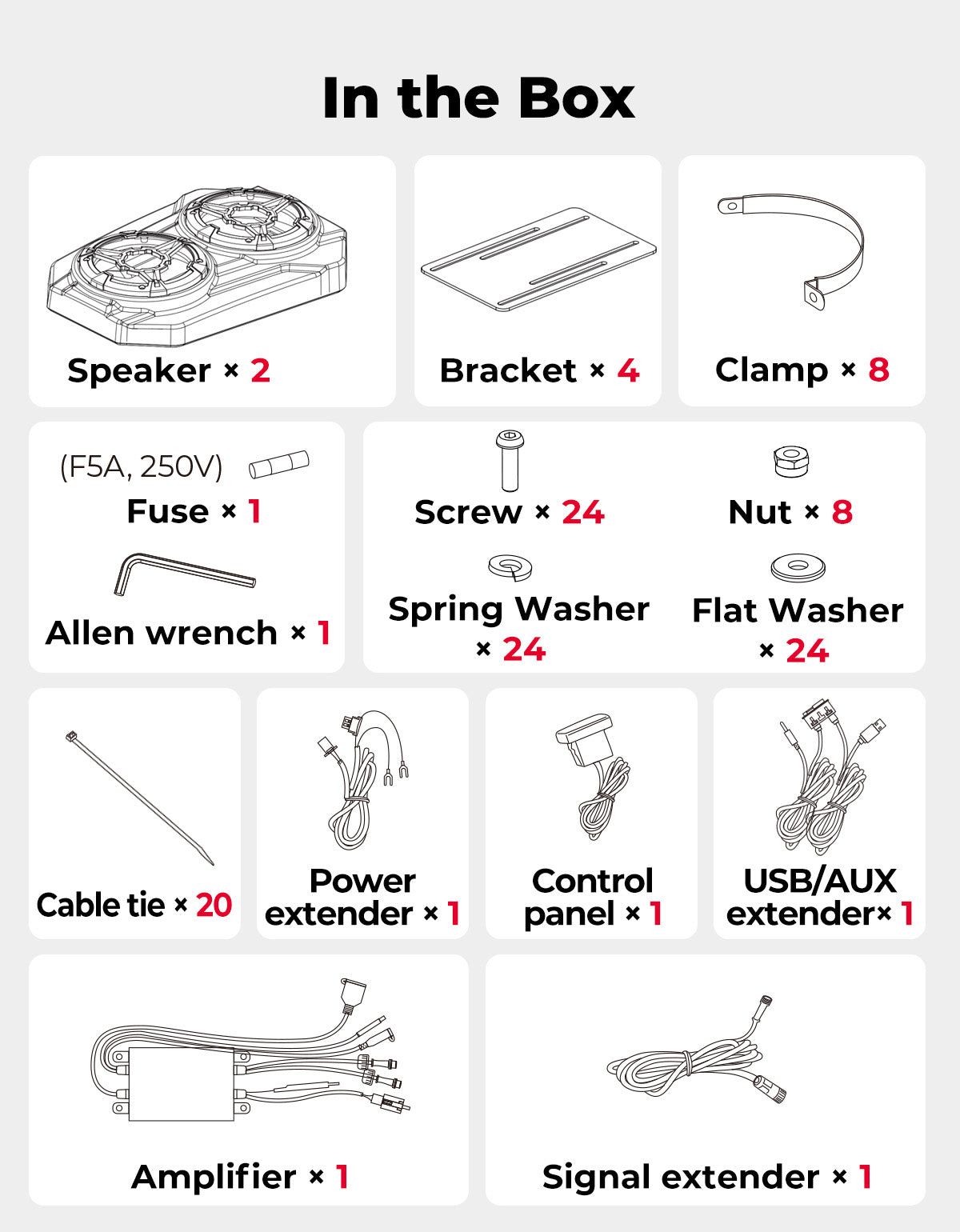 UTV Sound System 6.5 Inch Speakers Overhead Stereo Bluetooth Fits 1.625-1.9in Roll Cages