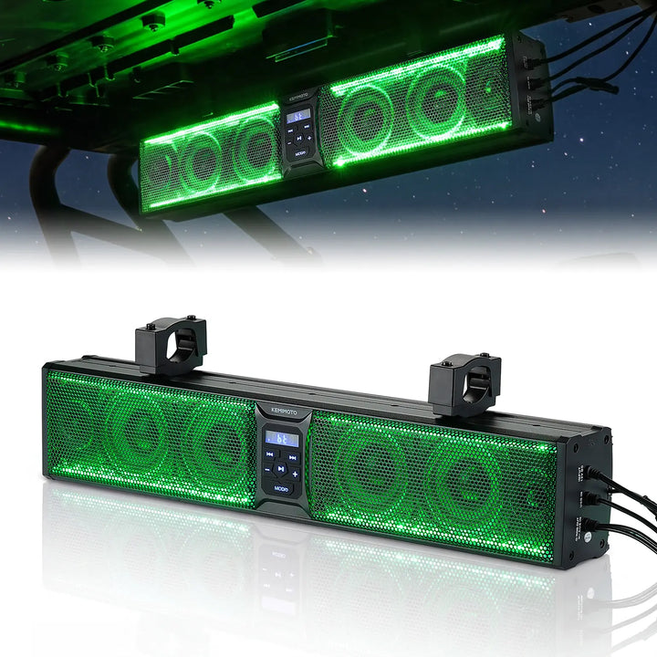 UTV Sound Bar RGB 25'' Bluetooth Multicolor Lights 500W Amplifier 1.25''-2'' Roll Bar