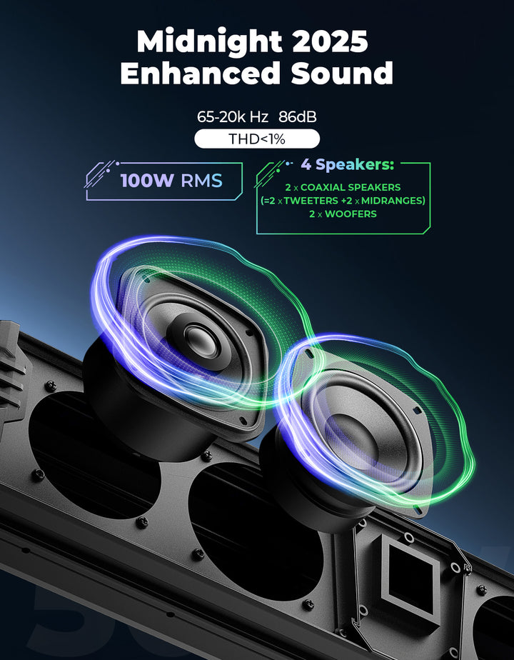 KEMIMOTO Midnight 60 26" 4-Speaker UTV Bluetooth Sound Bar w/RGB Lighting