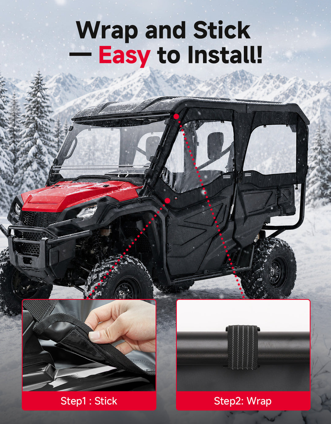 KEMIMOTO Soft Upper Doors for Honda Pioneer 1000-5 with Straight YKK Double Zippers and Anti-Slip Webbing