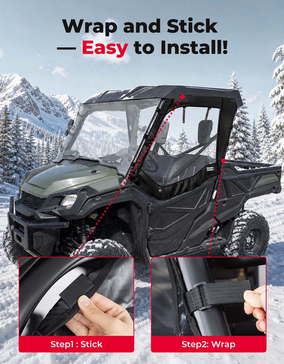 KEMIMOTO Soft Upper Doors for Honda Pioneer 1000 2016-2025 with YKK Zippers