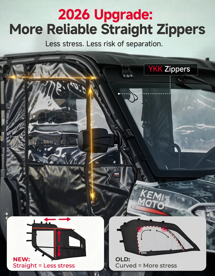 KEMIMOTO UTV Soft Doors Compatible with Polaris Ranger XP 1000 and Ranger 1000 2017-2026
