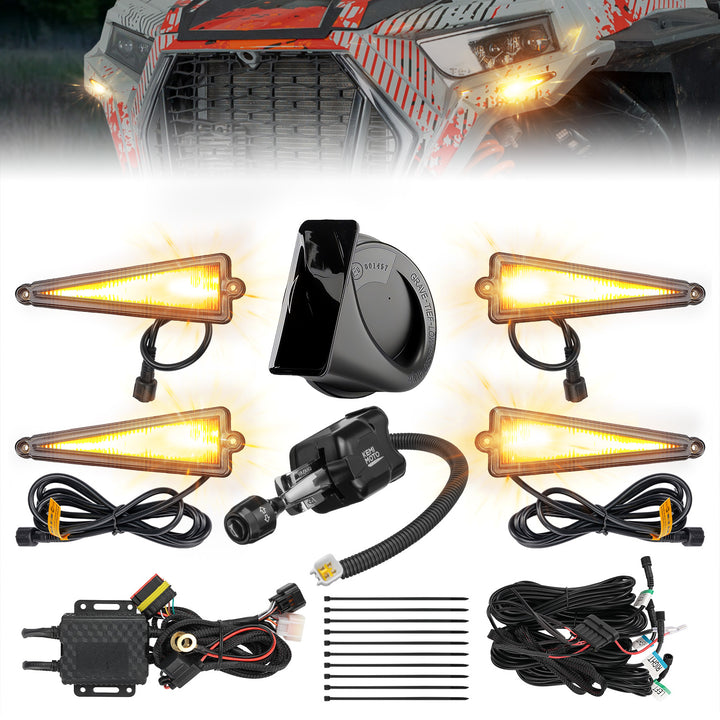 UTV Universal 3-in-1 Triangle Turn Signal Kit with Column Switch & 110dB Horn