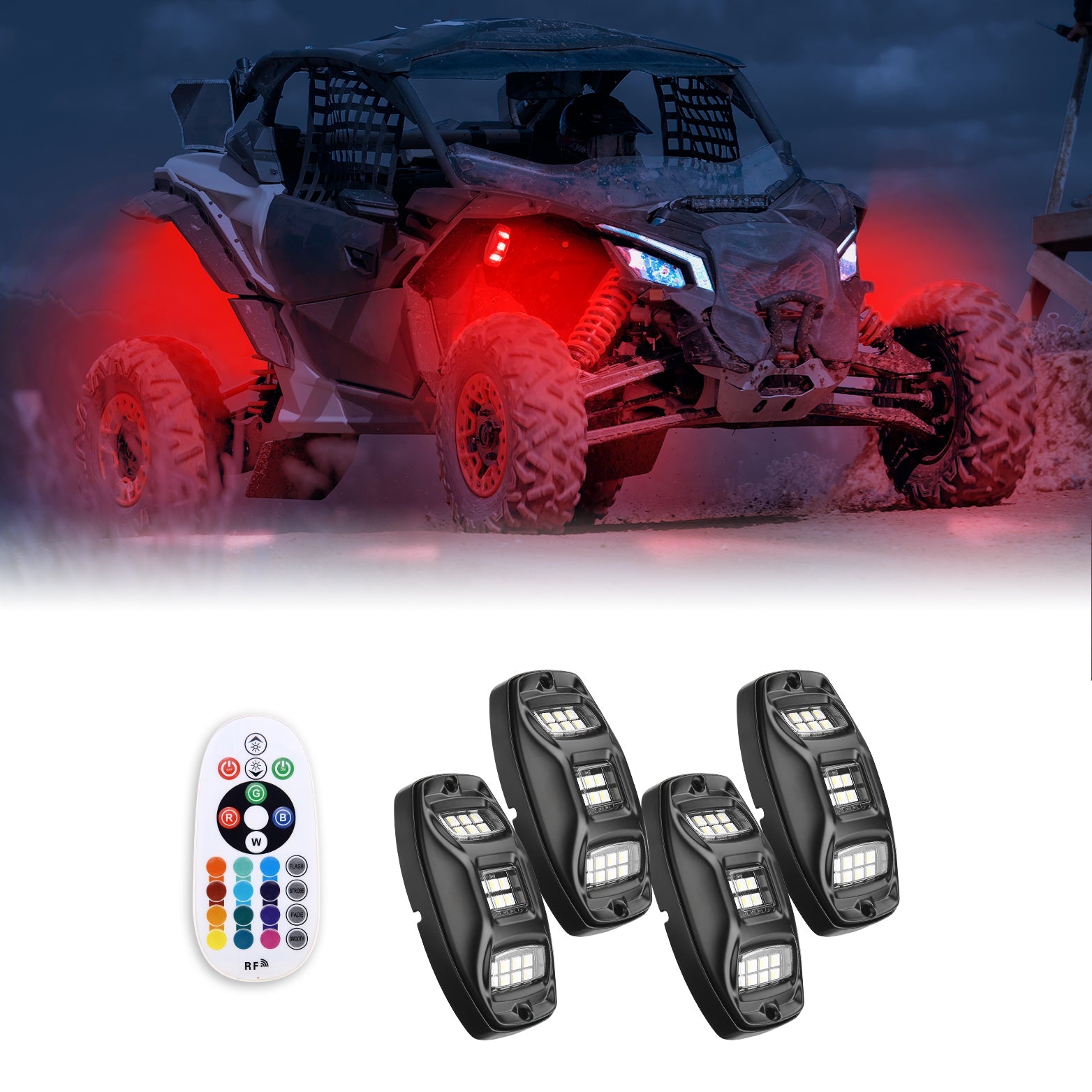 Universal 8 Pods RGB Rock Light Kit For UTV ATV Jeep Truck SUV Car - Kemimoto