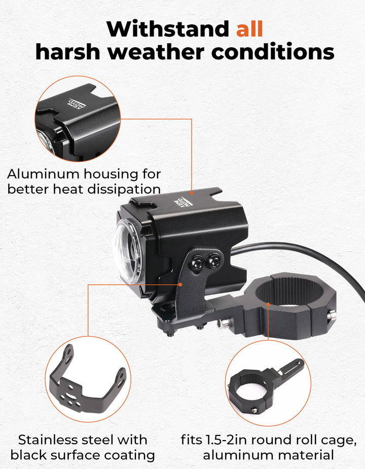 UTV Bluetooth Sound & Light Combo Kit for Can-Am / Polaris / CFMOTO (1.5"-2.25" Roll Bar)