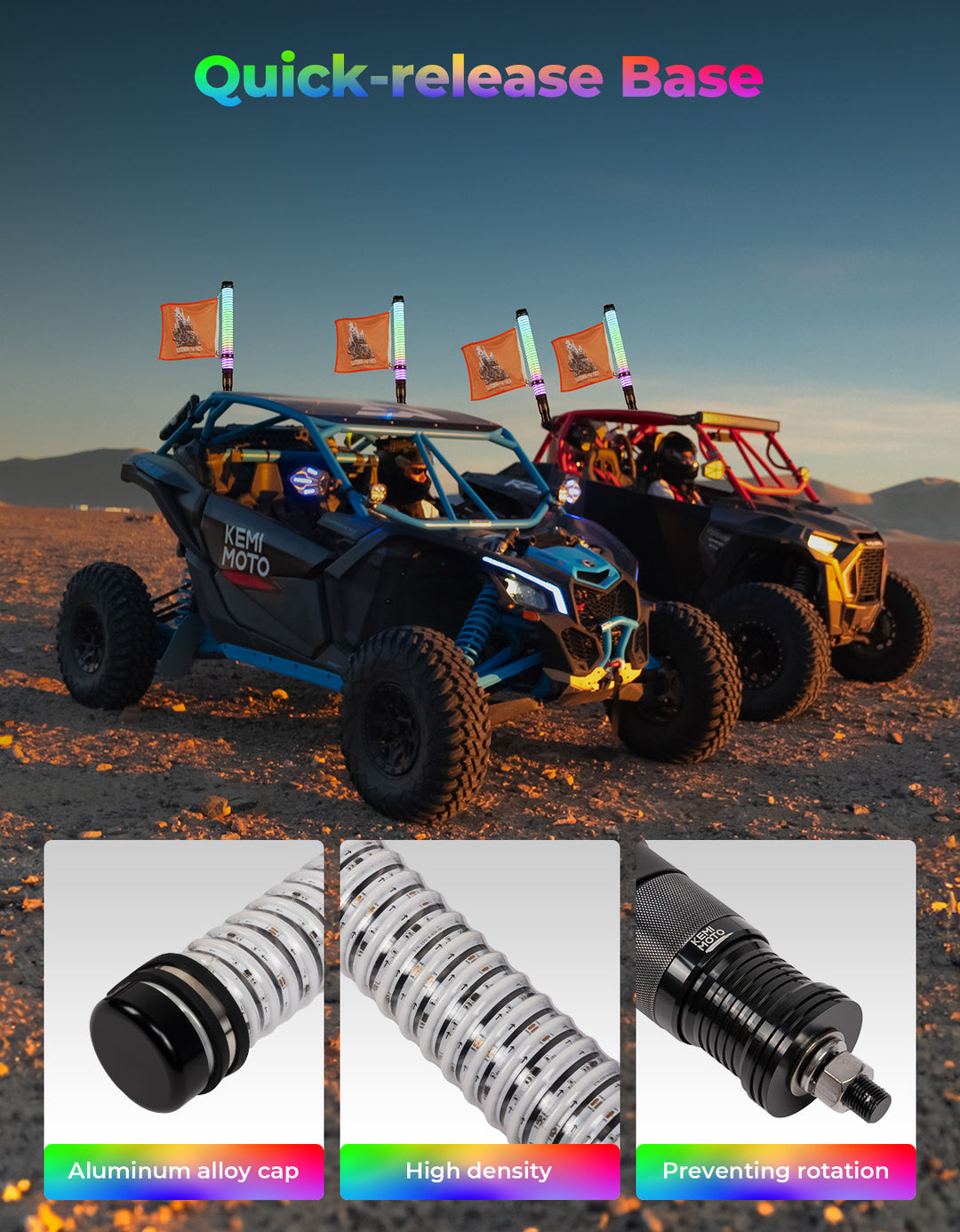 2PCS 2FT COB Fat Whip Lights w/Turning Signal Function for UTV ATV Buggy Boat