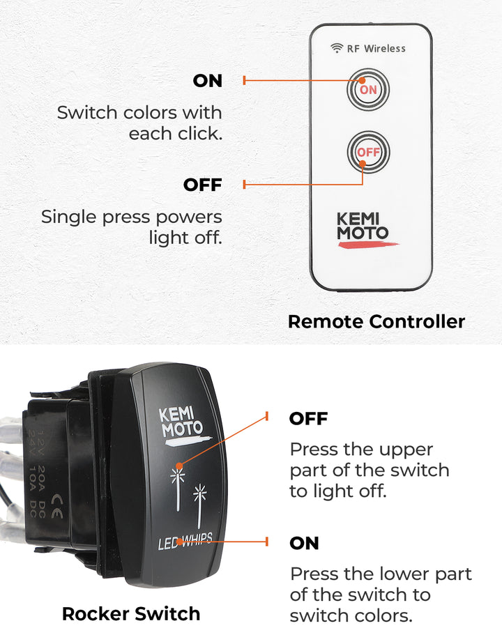 UTV LED Whipless Light & 4-Speaker RGB Sound Bar Combo Kit