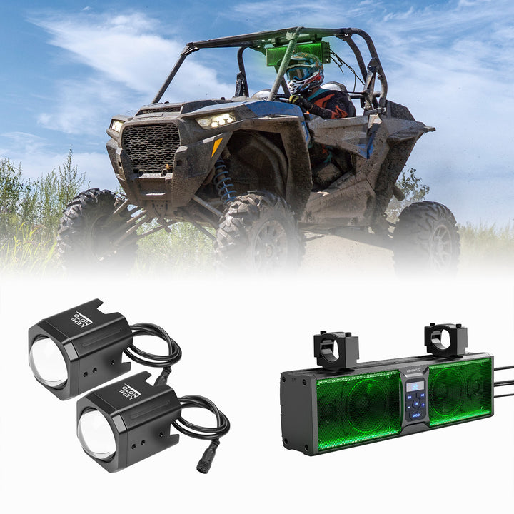 UTV LED Whipless Light & 4-Speaker RGB Sound Bar Combo Kit