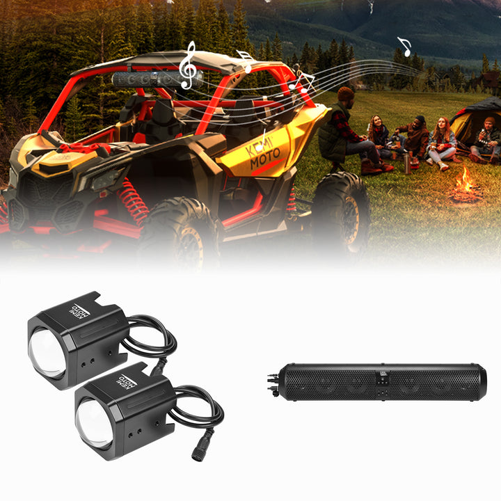 UTV LED Whipless Light & 6-Speaker Bluetooth Sound Bar Combo Kit