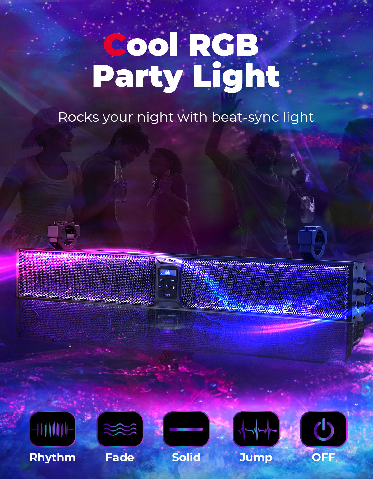 33 Inch RGB UTV Bluetooth Sound Bar, 8 Speakers for 1.75''-2.25'' Roll Bar