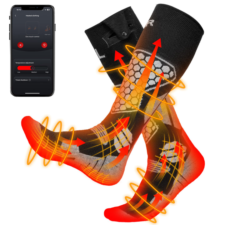 Wool Heated Socks for Unisex APP Control Black White