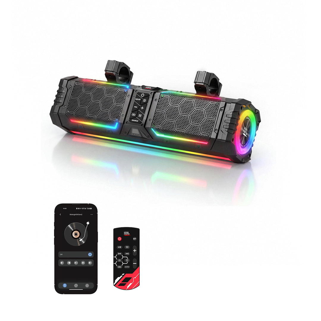 Midnight 50 Gen2 Metal Soundbar For Can am Polaris 440W Max Power, IP66 Waterproof & Quad Passive Radiators