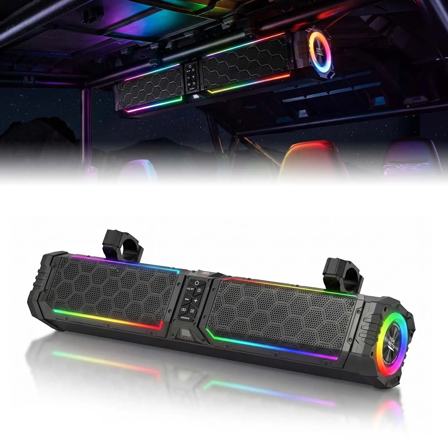Midnight 70 Gen2 Metal Soundbar For Can am Polaris 680W Max Power, IP66 Waterproof & Dual Passive Radiators