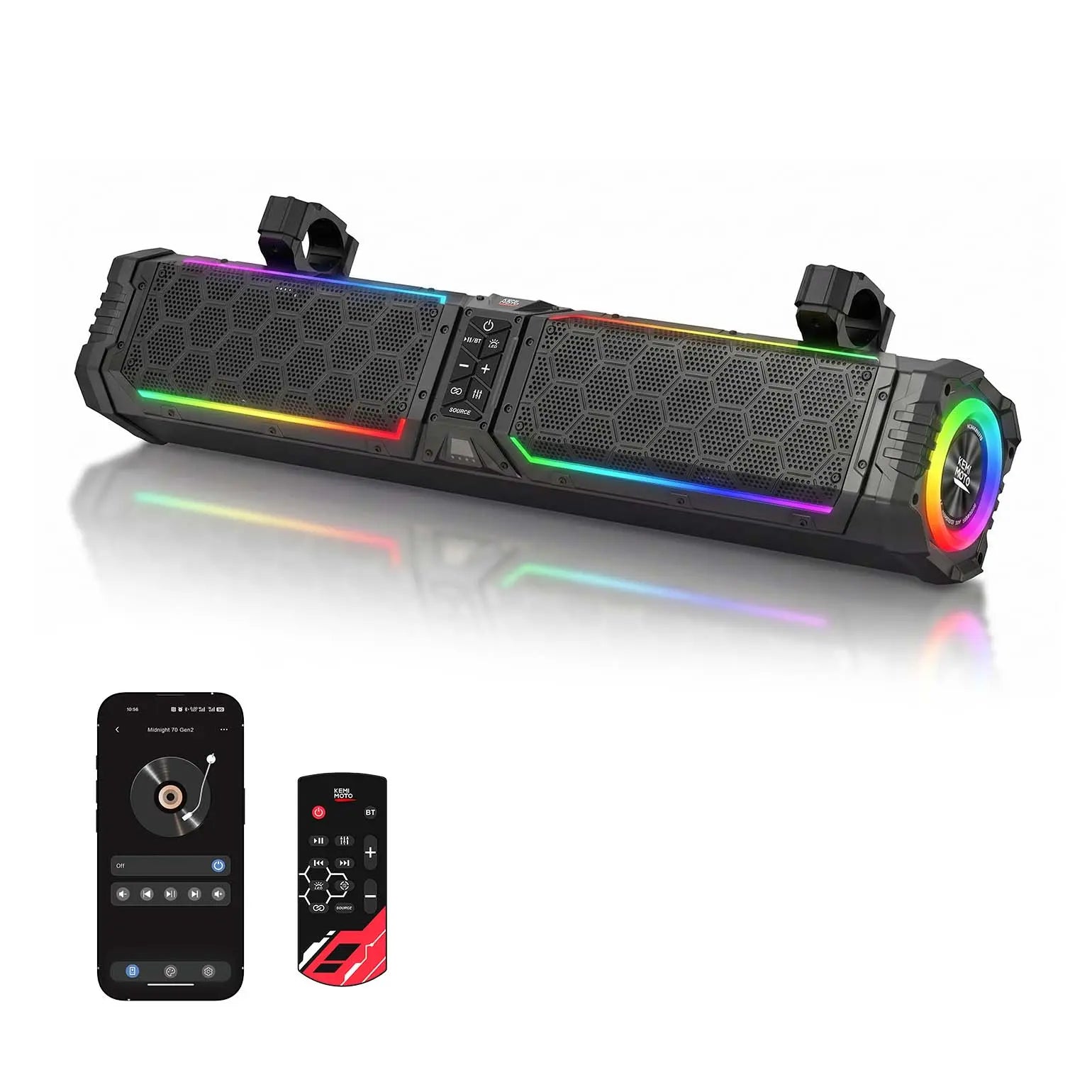 Midnight 70 Gen2 Metal Soundbar For Can am Polaris 680W Max Power, IP66 Waterproof & Dual Passive Radiators