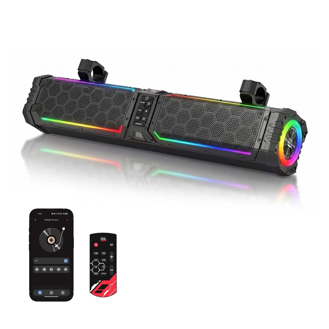 Midnight 70 Gen2 Metal Soundbar For Can am Polaris 680W Max Power, IP66 Waterproof & Dual Passive Radiators