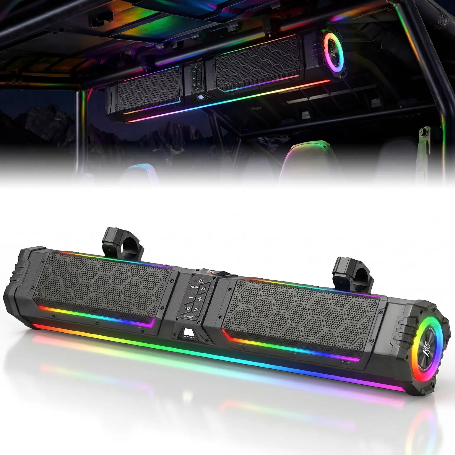 Midnight 80 Gen2 Metal Soundbar For Can am Polaris 680W Max Power, IP66 Waterproof & Quad Passive Radiators