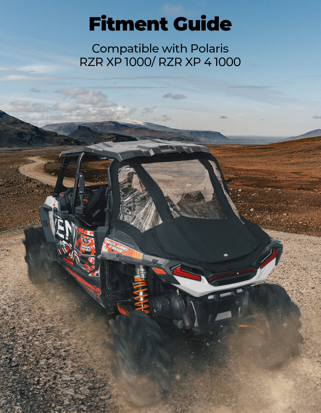 2 in 1 UTV Rear Soft Windshield with Cargo Bed Cover for Polaris RZR XP 1000/4 2014-2023 - Kemimoto