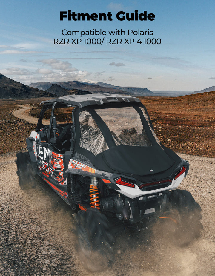 2 in 1 UTV Rear Soft Windshield with Cargo Bed Cover for Polaris RZR XP 1000/4 2014-2023 - Kemimoto