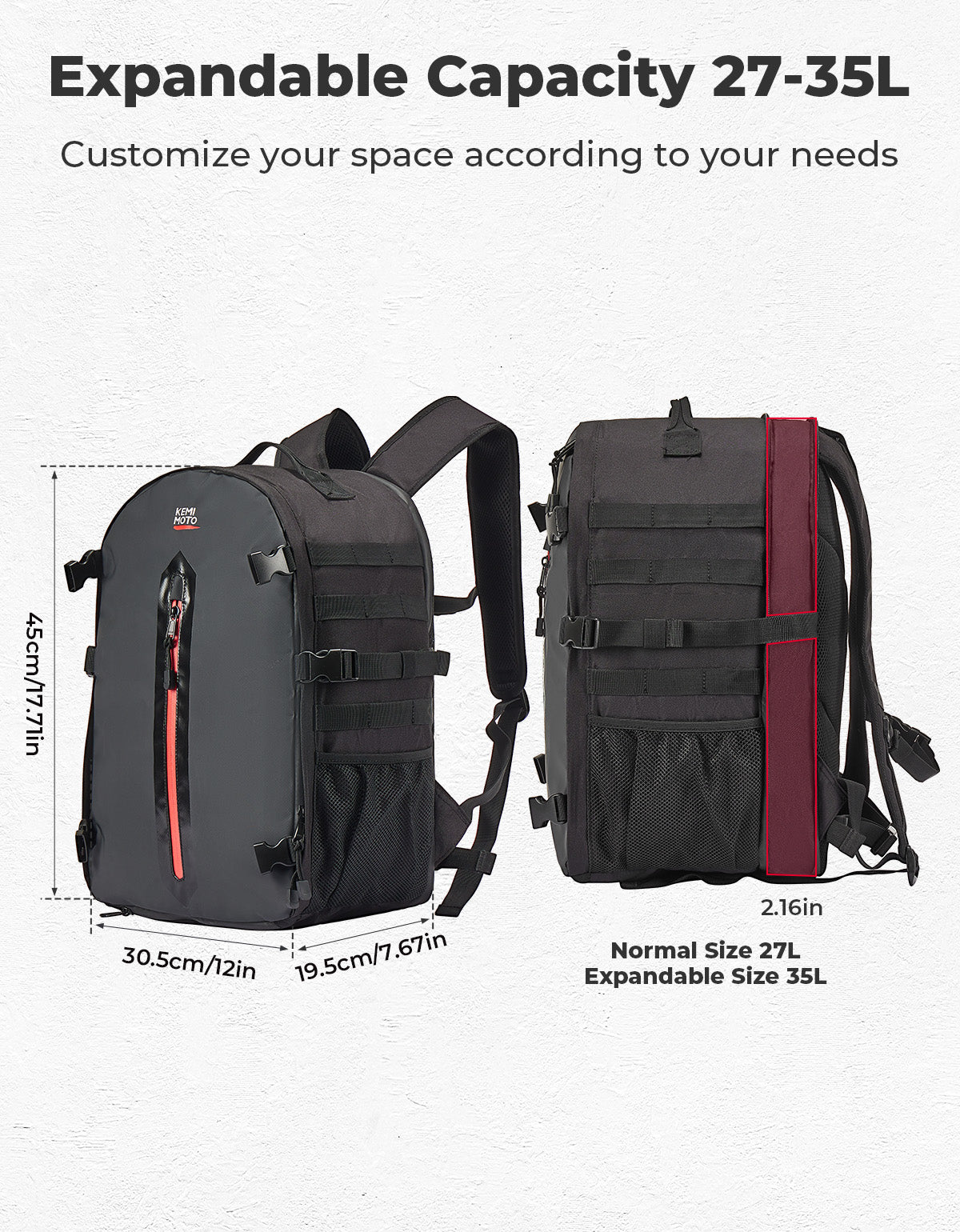 Motorcycle Helmet Backpack, 27-35L - Kemimoto