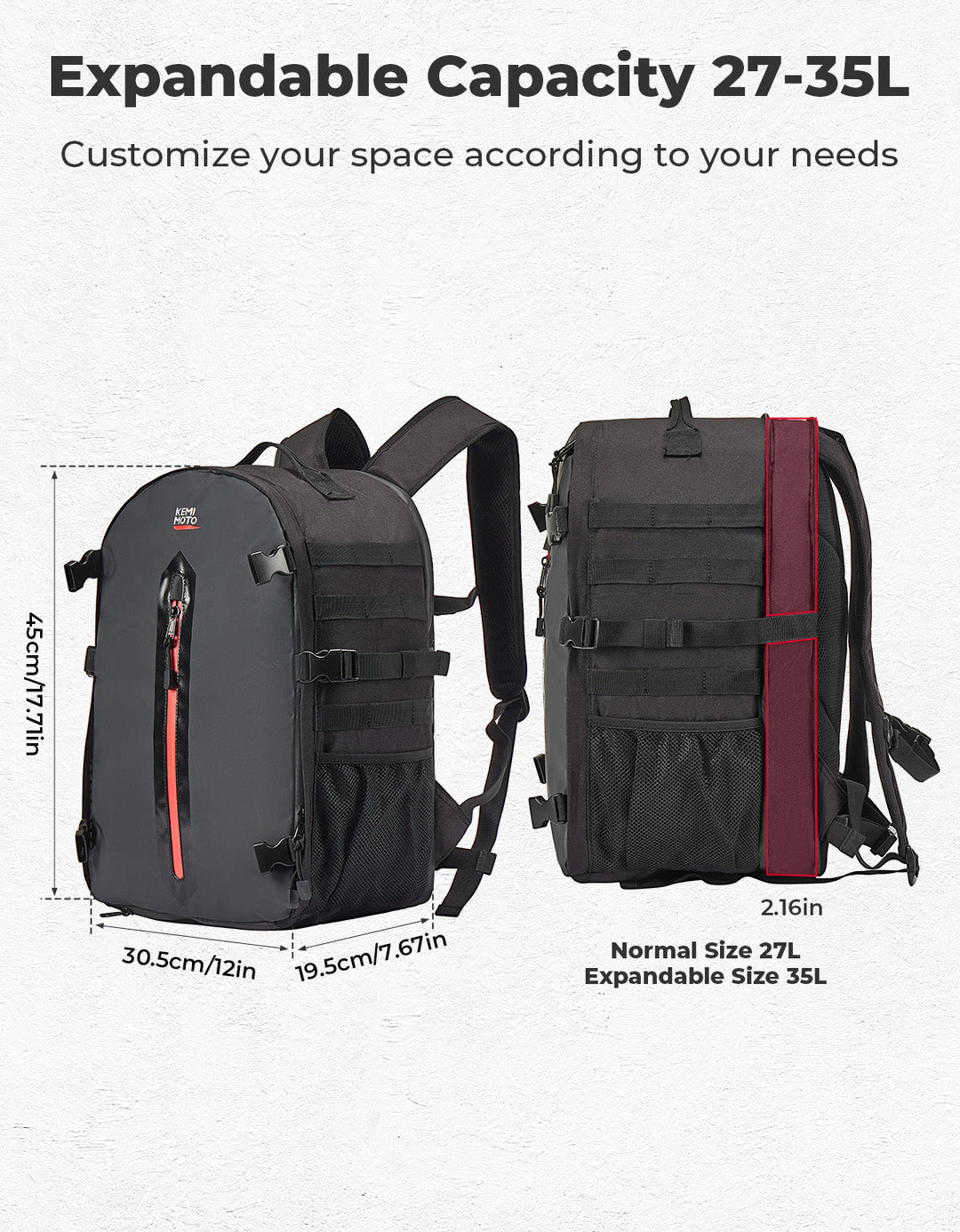 Motorcycle Helmet Backpack, 27-35L - Kemimoto