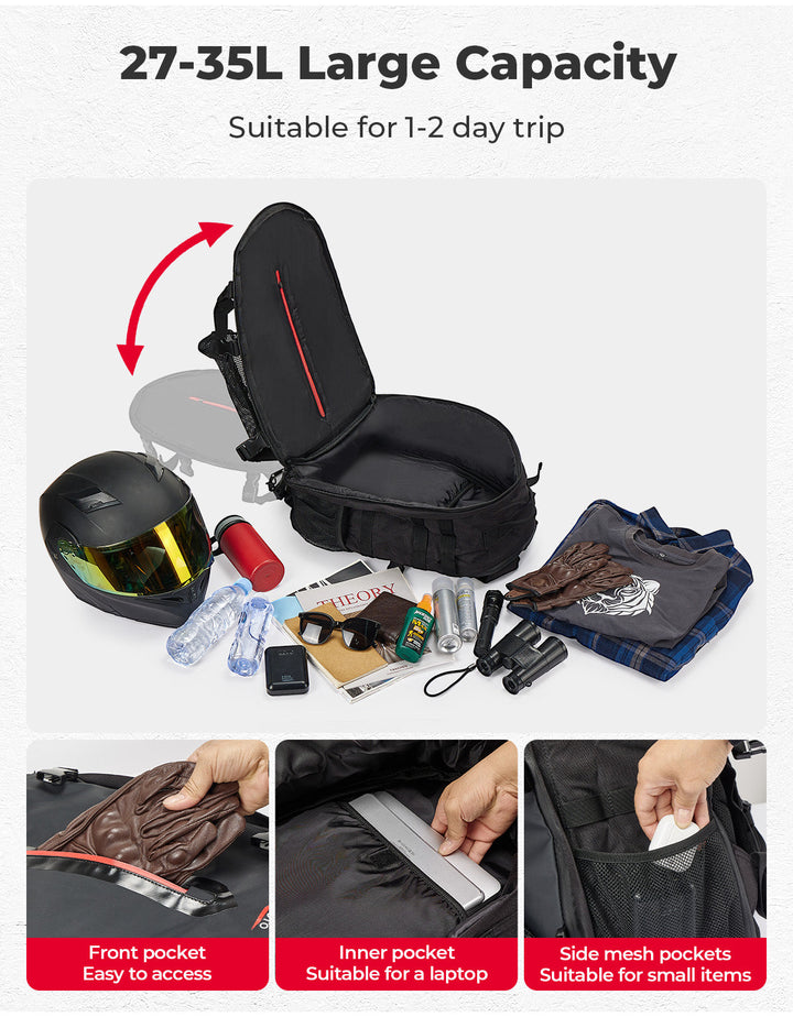 Motorcycle Helmet Backpack, 27-35L - Kemimoto