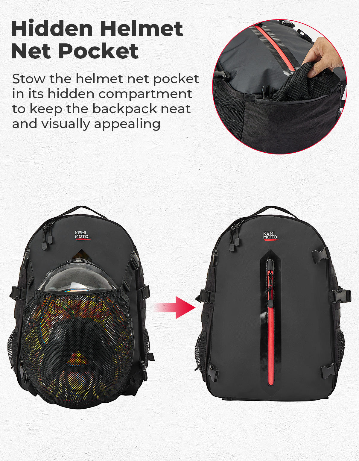 Motorcycle Helmet Backpack, 27-35L - Kemimoto
