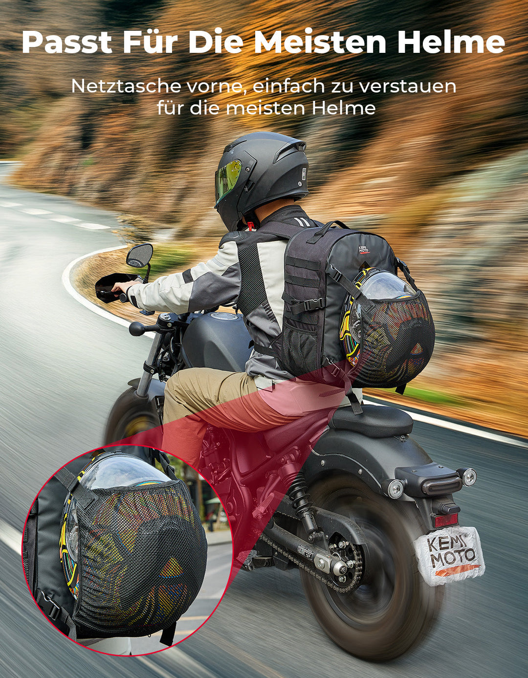 Motorcycle Helmet Backpack, 27-35L - Kemimoto