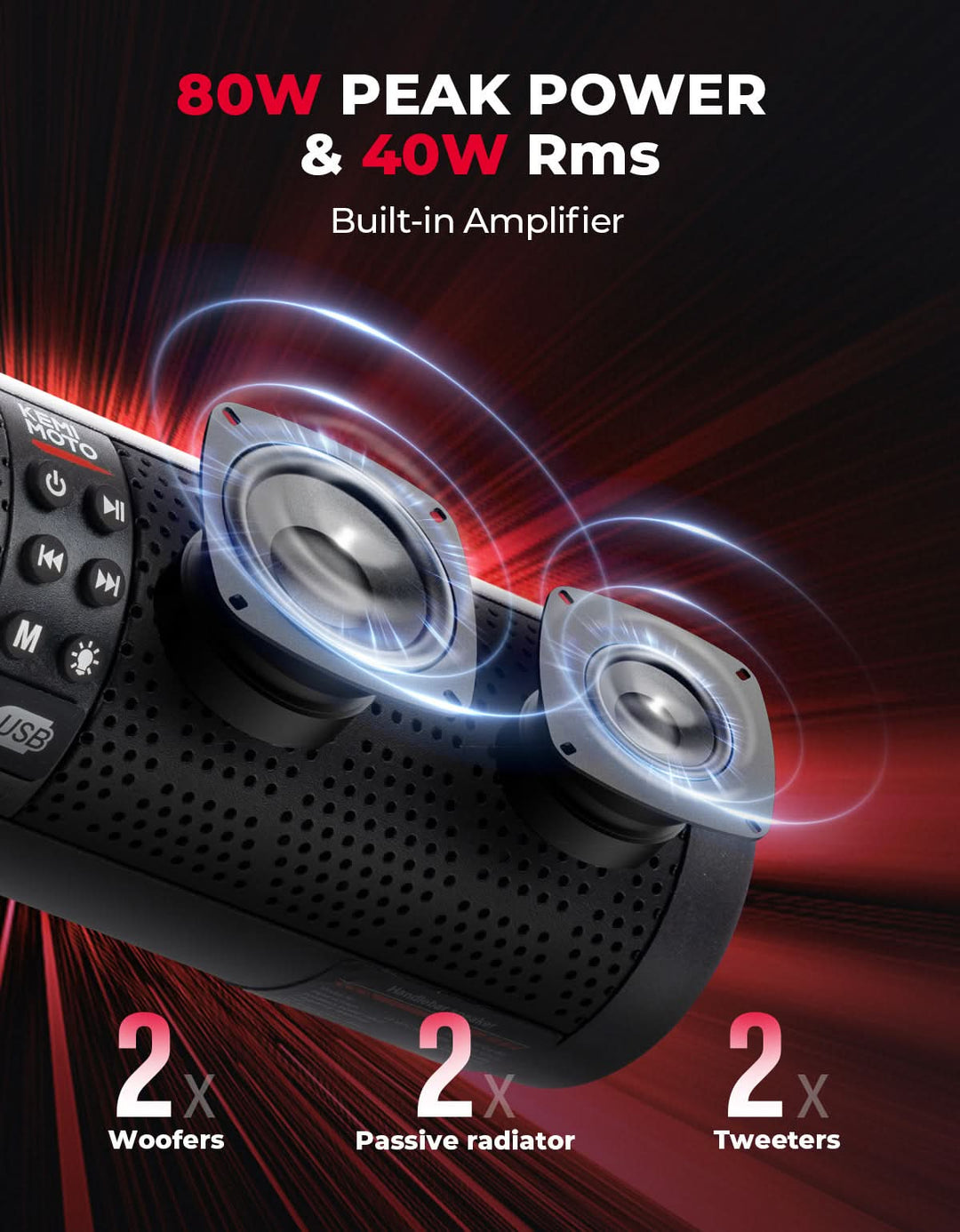 Motorcycle Bluetooth Sound Bar 4 Speakers Waterproof RGB Handlebar