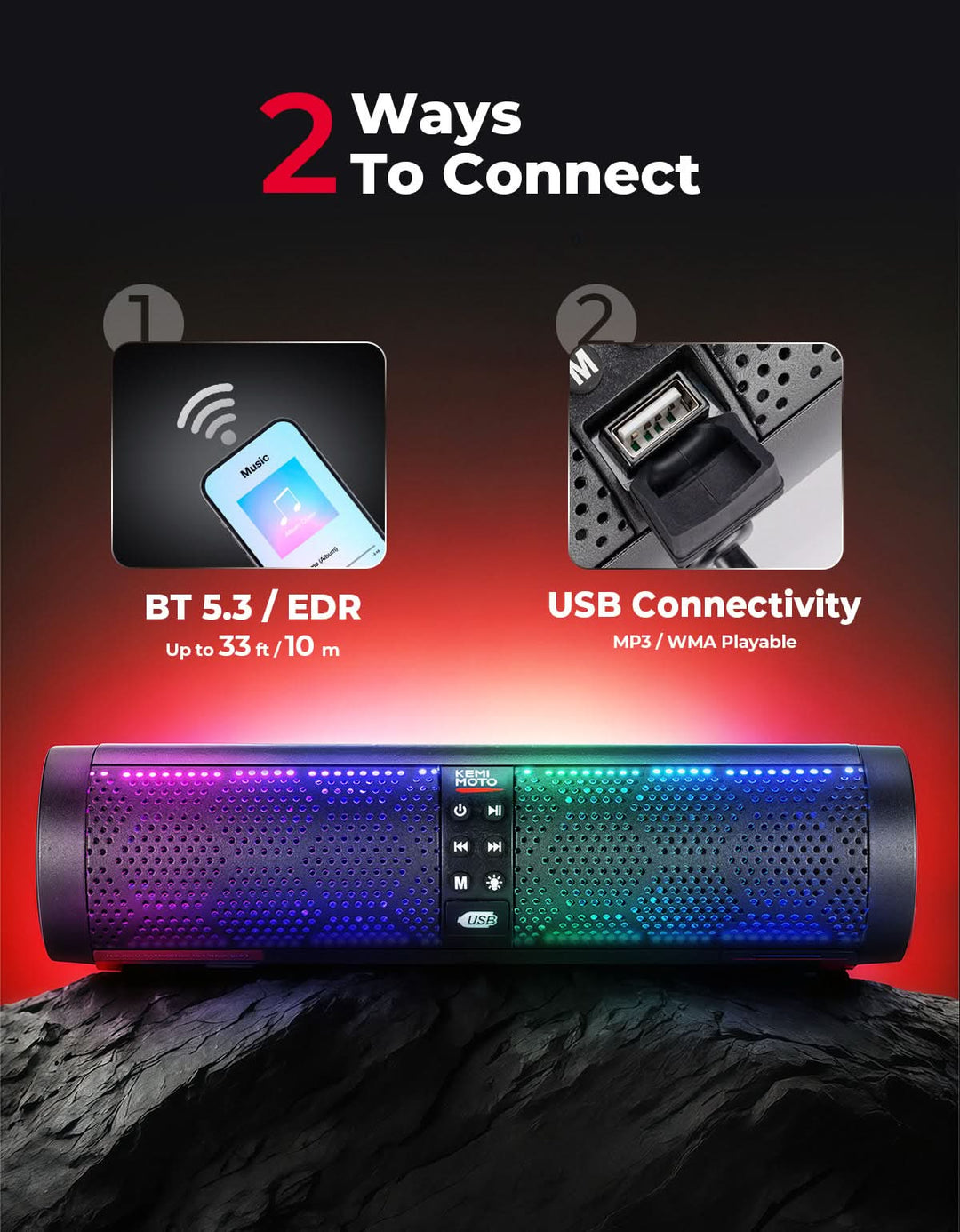 Motorcycle Bluetooth Sound Bar 4 Speakers Waterproof RGB Handlebar