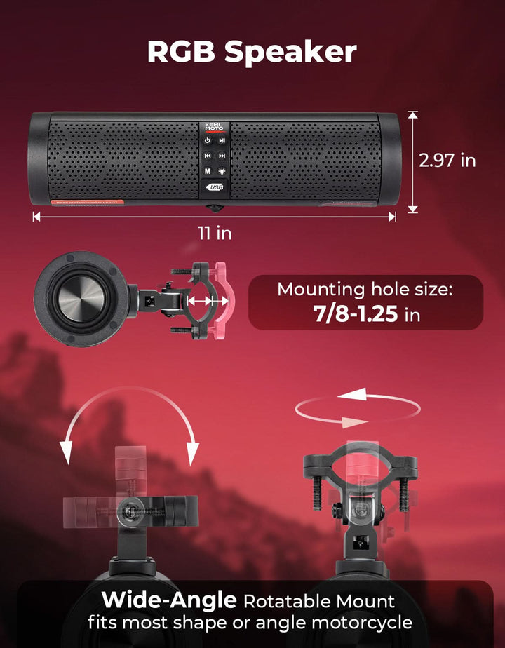 Motorcycle Bluetooth Sound Bar 4 Speakers Waterproof RGB Handlebar