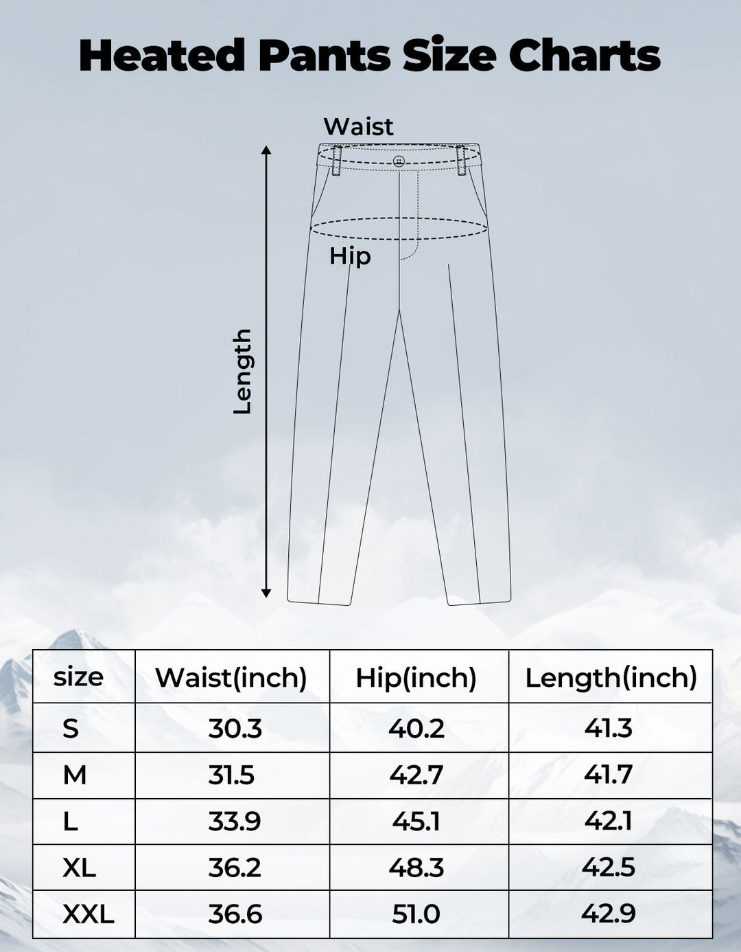 Heated Pants Size Charts