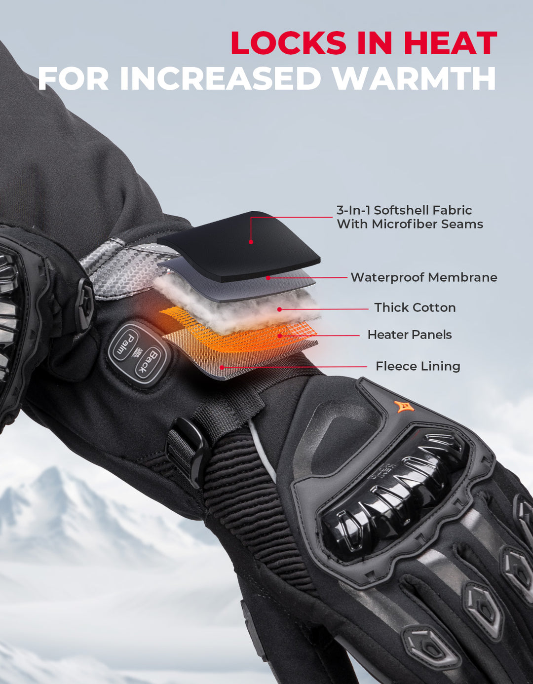 Heated Motorcycle Gloves, 3 Heating Modes with 2500mAH Battery