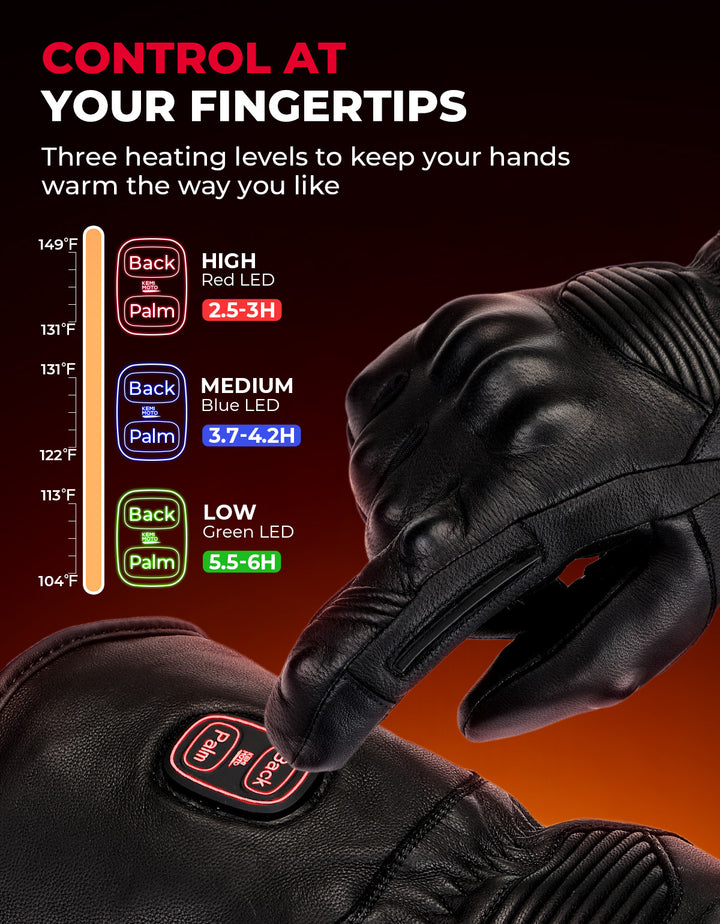 Heated Motorcycle Gloves Sheepskin 7.4V Battery Waterproof Touchscreen
