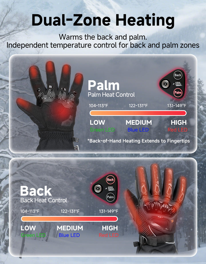 Heated Winter Motorcycle Riding Gloves  Gear with Magnetic Quick-Release Power Cable