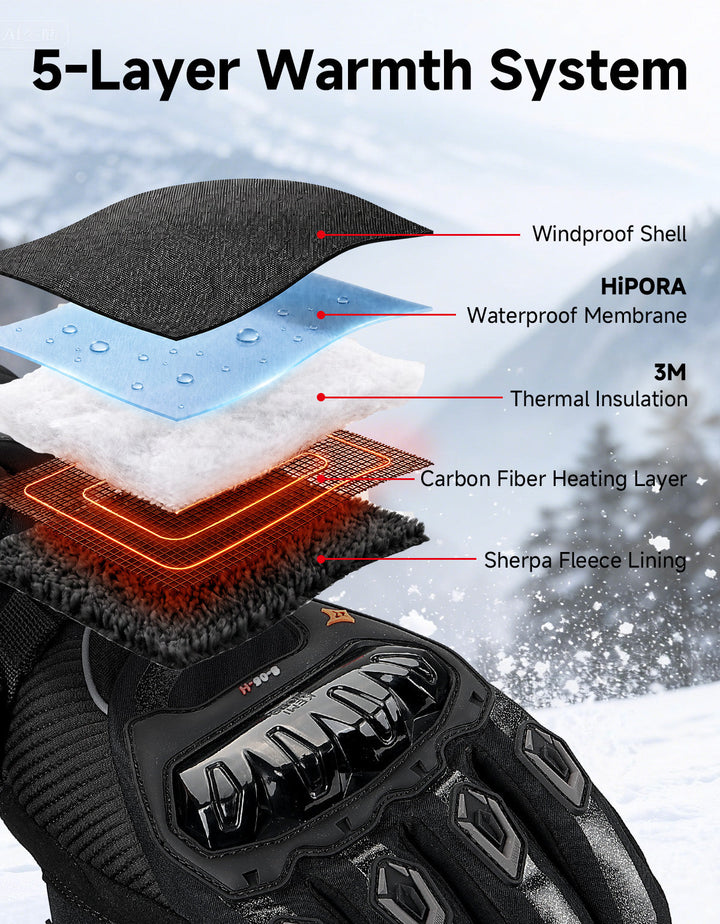 Heated Winter Motorcycle Riding Gloves  Gear with Magnetic Quick-Release Power Cable
