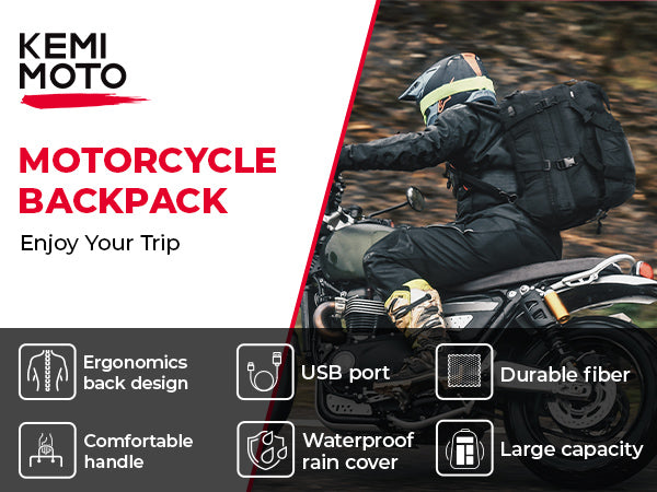 Motorcycle 37L Helmet Backpack with USB-charge Port – CA Kemimoto