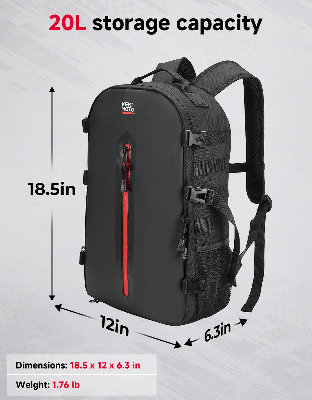20L Motorcycle Helmet Bag with Hidden Helmet Net