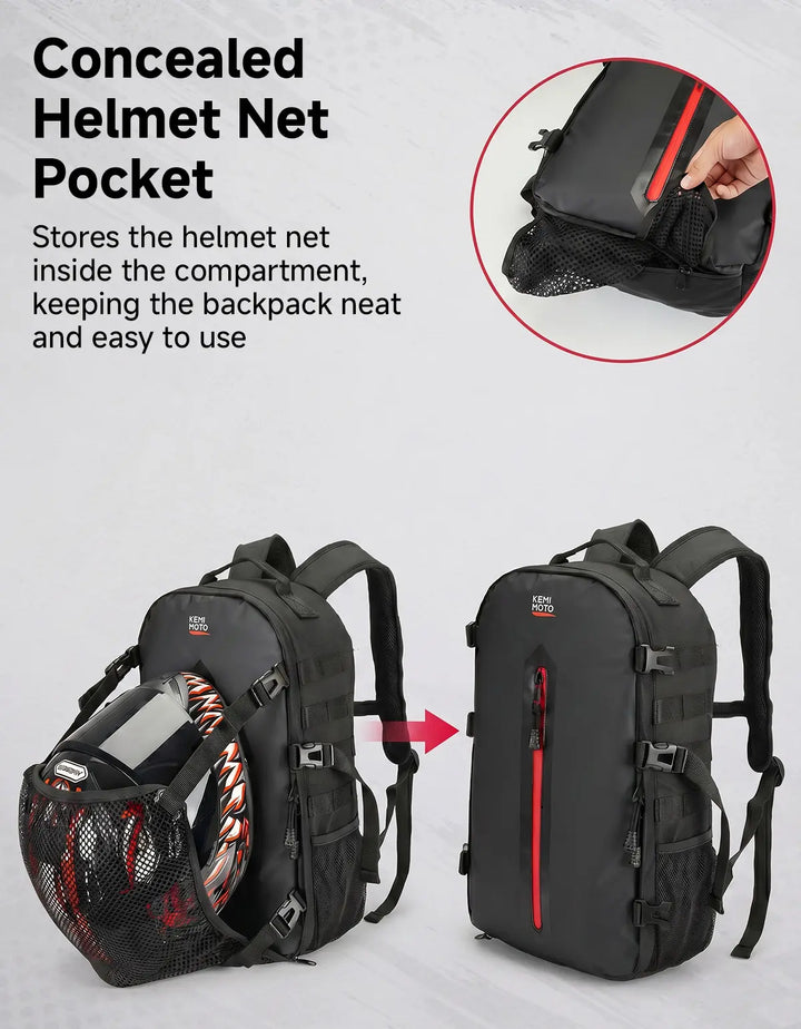 20L Motorcycle Helmet Bag with Hidden Helmet Net