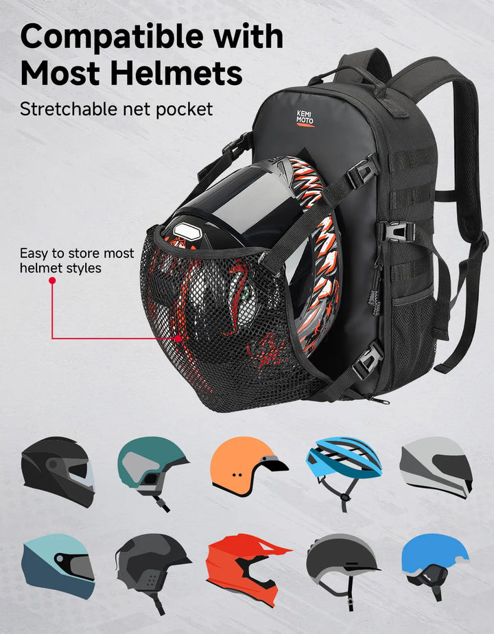 20L Motorcycle Helmet Bag with Hidden Helmet Net