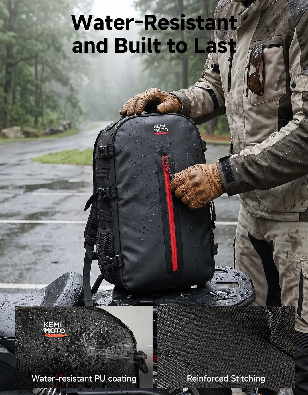 20L Motorcycle Helmet Bag with Hidden Helmet Net