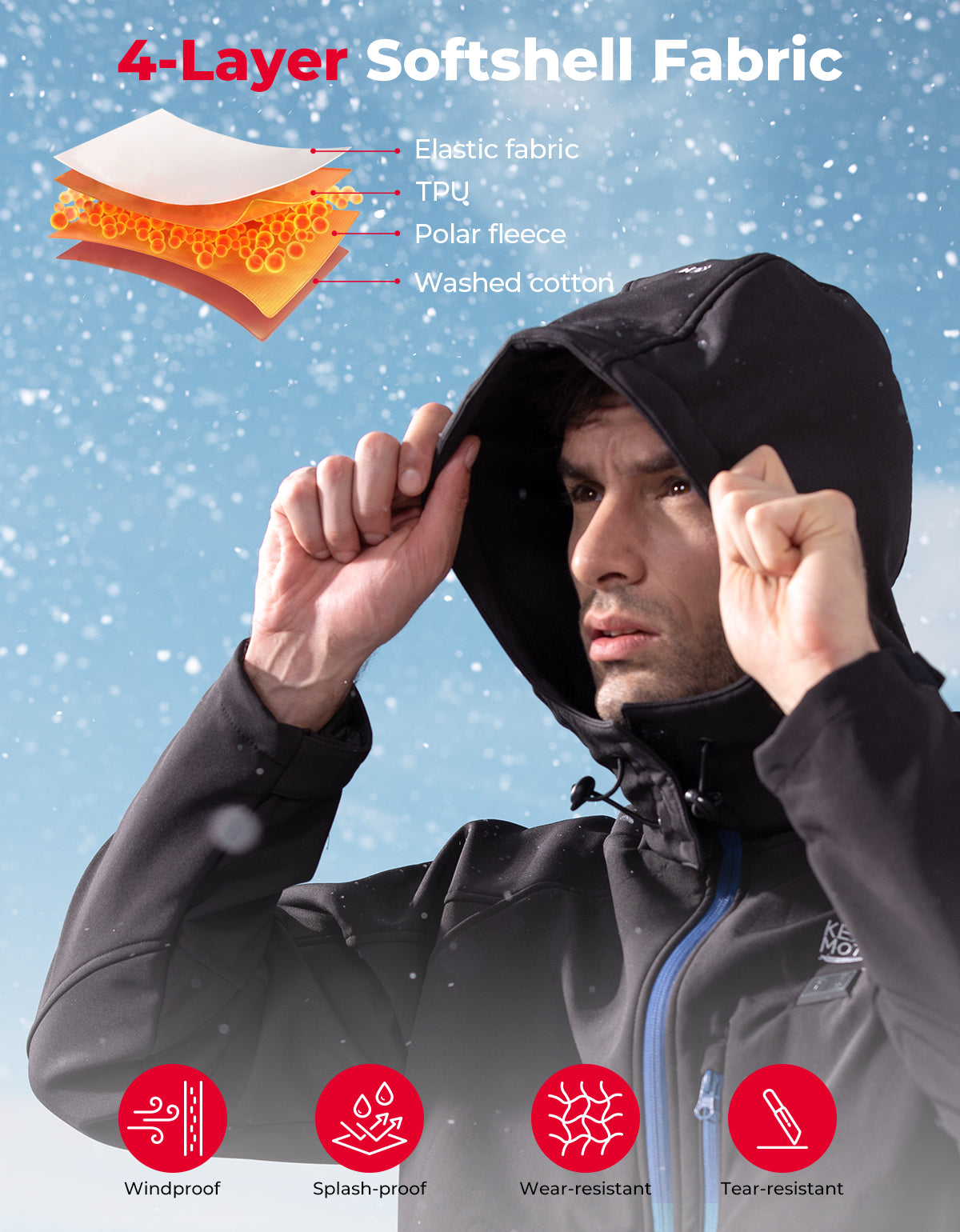 Mens Classic Heated Jacket With Detachable Hood