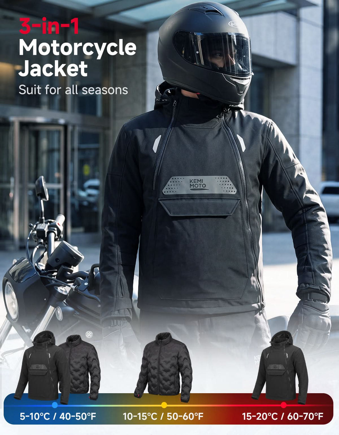 3-in-1 Detachable Liner CE Armor Motorcycle Jacket