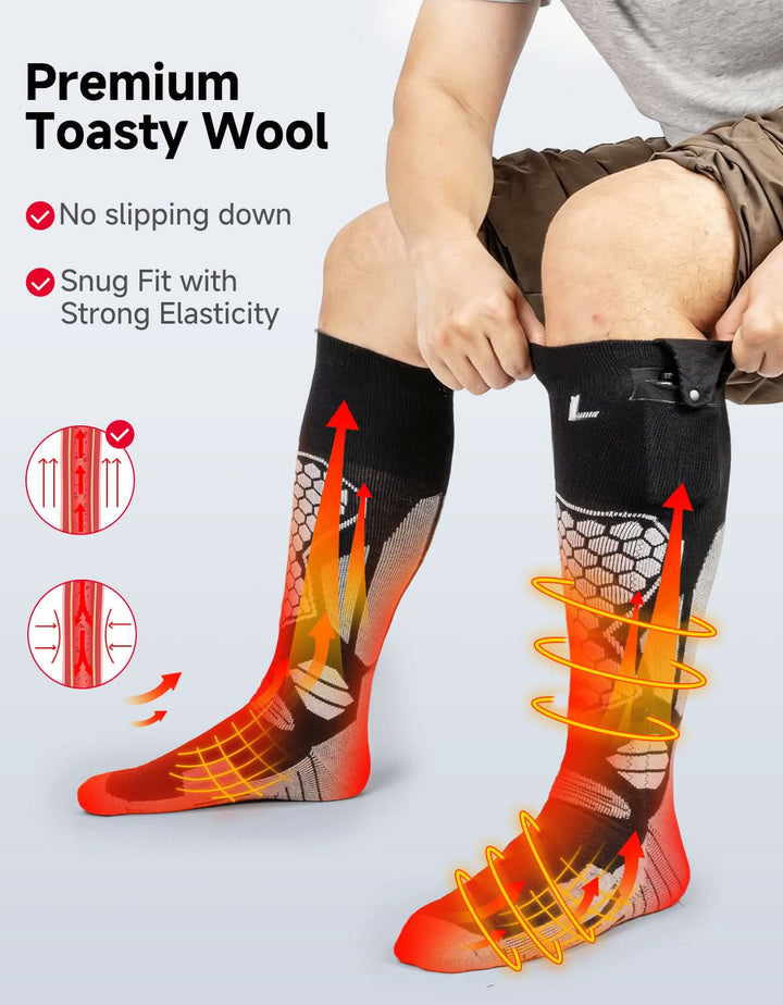 Black App-Controlled Heated Socks with 5000mAh Batteries