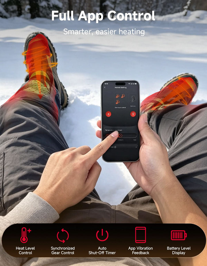 Black App-Controlled Heated Socks with 5000mAh Batteries