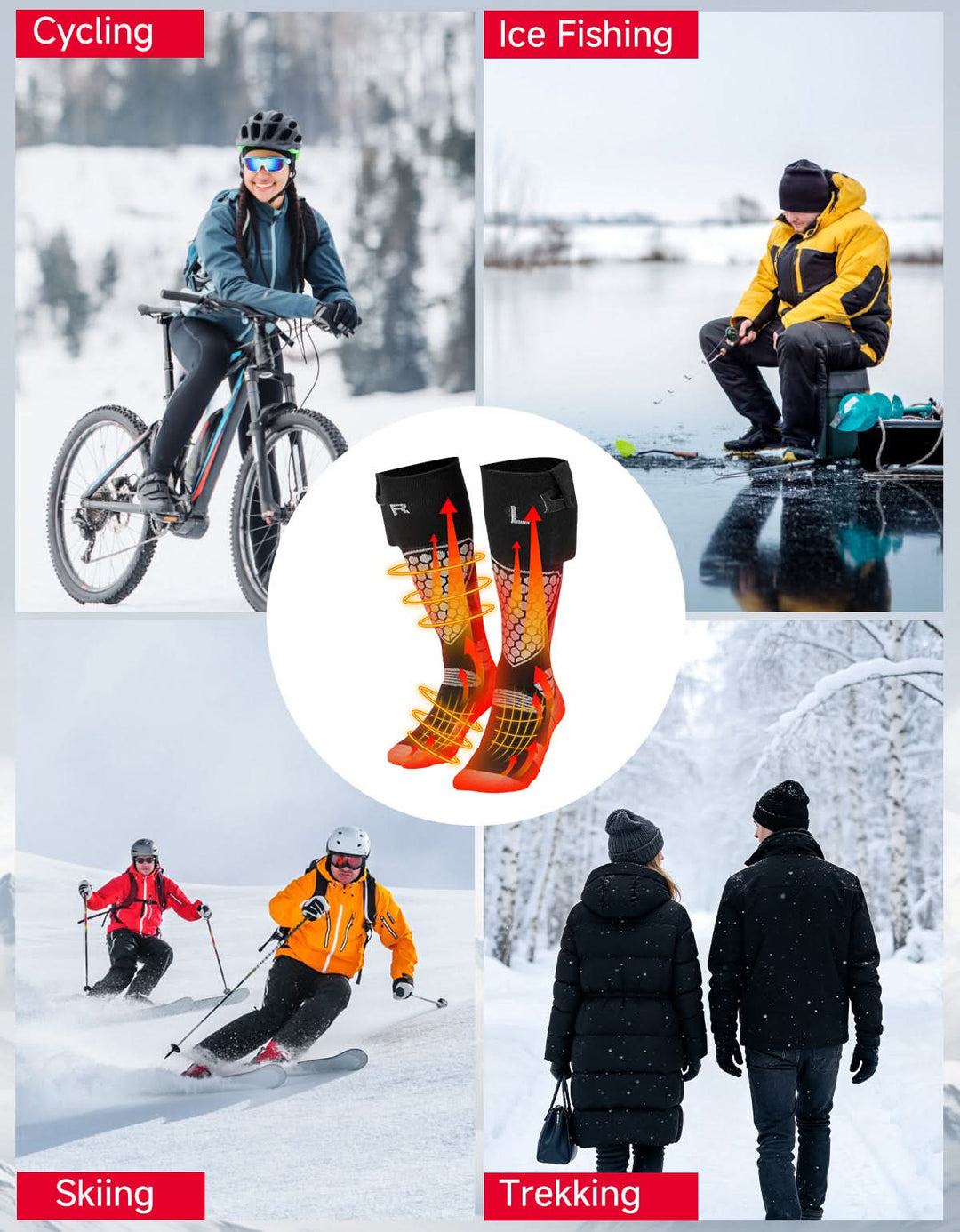 Black App-Controlled Heated Socks with 5000mAh Batteries
