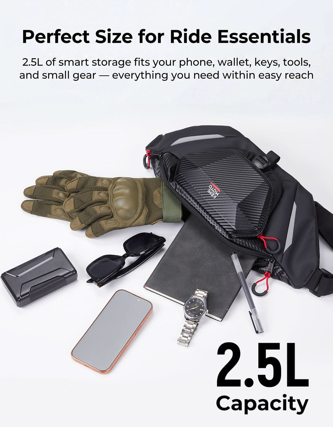 Motorcycle Waist Bag with EVA Hard Shell - Kemimoto