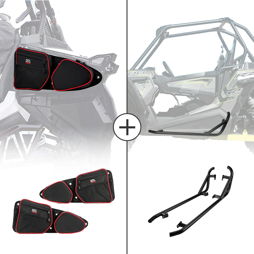 Front Door Bags with Knee Pad & Side Nerf Bars Rock Sliders for Polaris RZR 900/ 1000